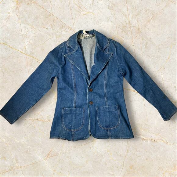 Vintage 1970s Wrangler Denim Blazer Women's Large Retro Western Jean Jacket V06 - Picture 1 of 5